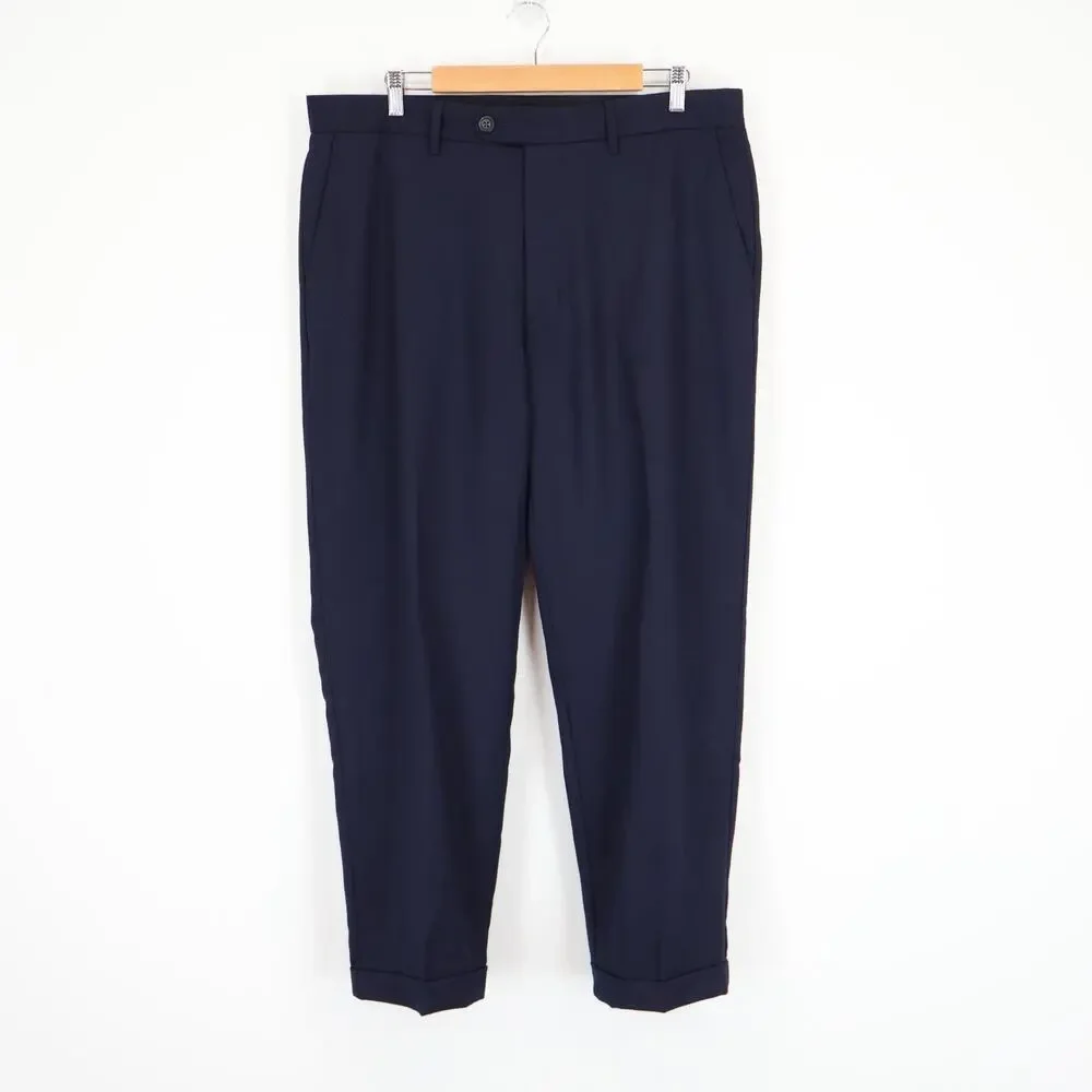 J.Crew Men's Classic Creased Wool Trouser Pant Navy Blue Size 36x30 NWT